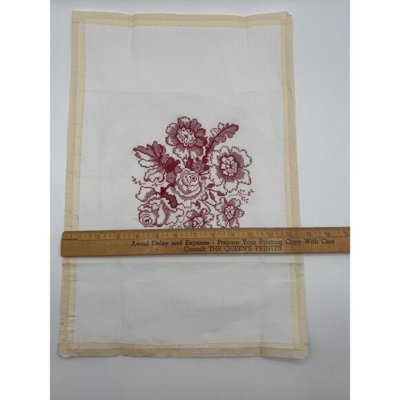 Vintage Hand Stitched Red on White Floral Cross Stitch Embroidery Complete - Picture 7 of 7